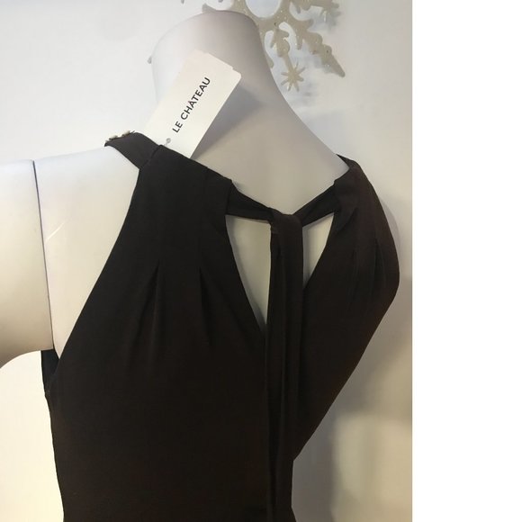 Le Chateau dark Brown halter pica-boo top blouse tank Gold enamel necklace NWT - Picture 4 of 6